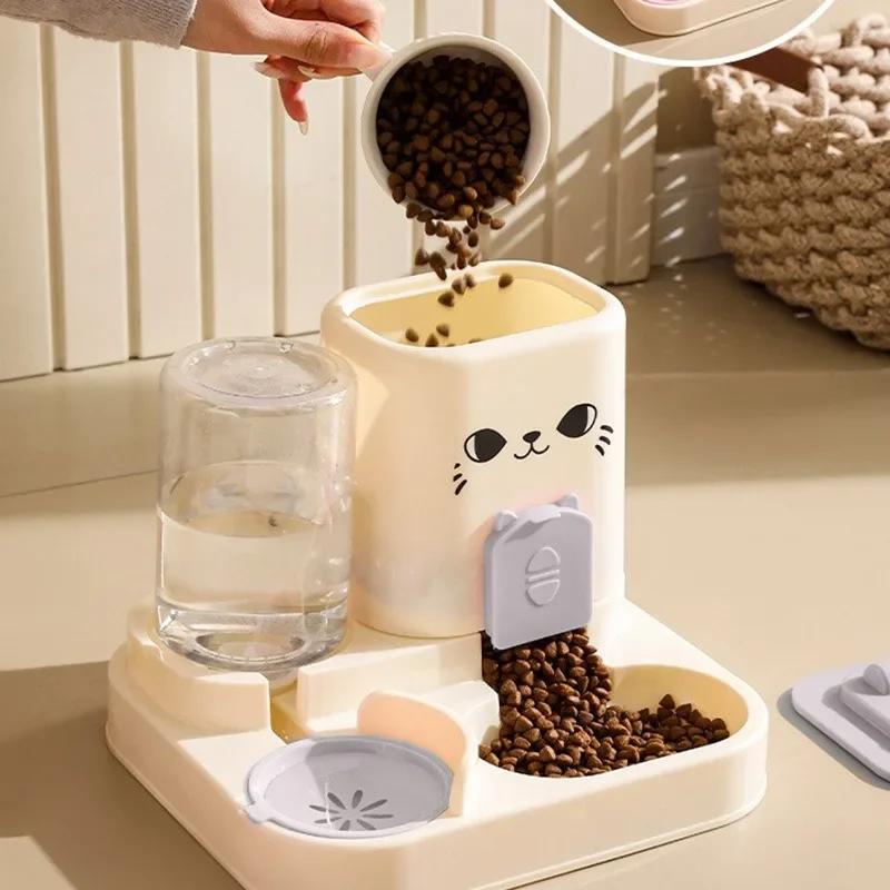 2in1 Auto Cat Dog Feeder Large Capacity Dry Wet Food Dispenser Automatic Water Fountain Leakproof Bowl Pet Food Storage Pet Acce