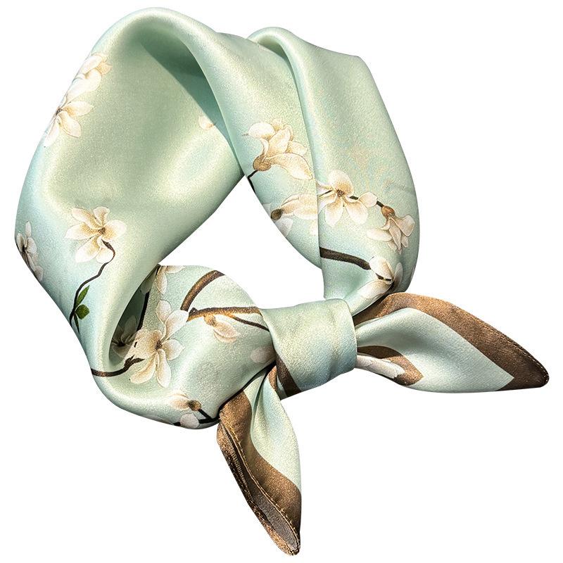Turquoise 111 silk scarf small square scarf summer thin mulberry silk decoration versatile business neck protection small scarf