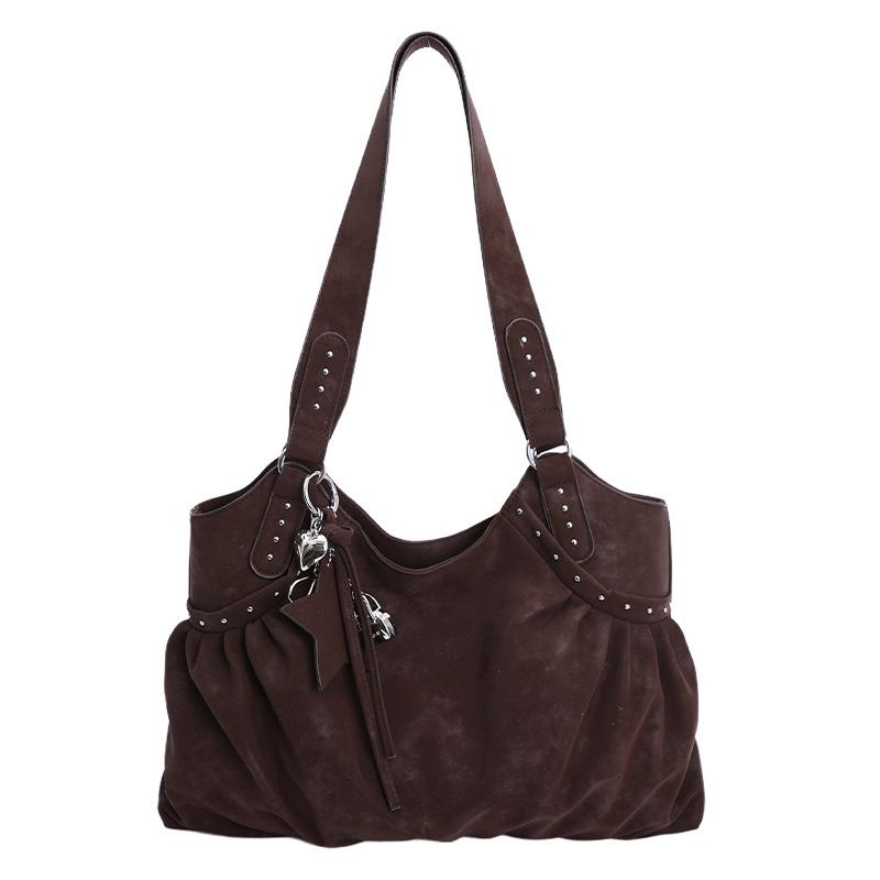 

Autumn and winter Korean version lazy wind shoulder bag large capacity retro matte tote bag women s niche pleated handbag no pendant