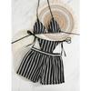 Women Striped Knit Mesh Three Piece Split Bohemian Bikini Swimsuit