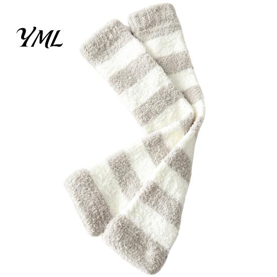 Elastic Thermal Leggings for Home Coral Fleece Leg Warmers Women, Thickened Winter Knee High Indoor Cold Weather Socks, Striped/Solid Color,