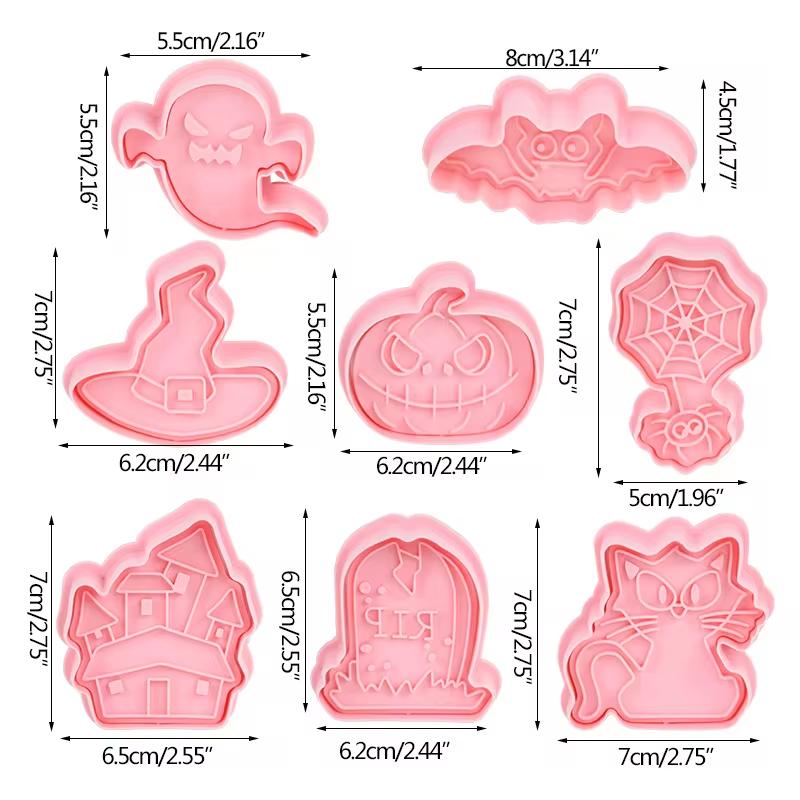 8Pcs/set Halloween Cookie Cutters Pumpkin Ghost Witch Biscuit Mold Cookie Stamps Baking Mold DIY Kitchen Baking Tools