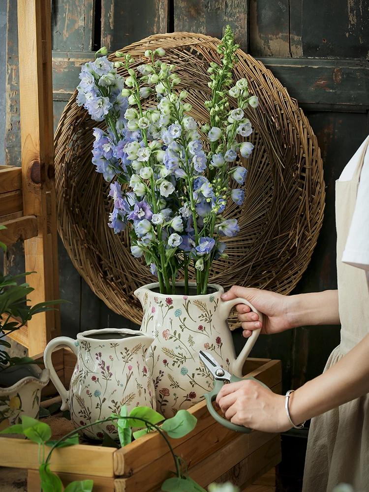 Vase Kettle Shape Ceramic Desktop Ornament Living Room Flower Arrangement Hydroponic Utensils Creative Retro Pastoral High Sense