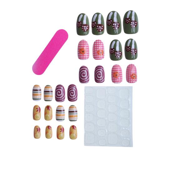 1 Set 3D Press On Nails Easy Removal Almond French Tip Stick-on Fake Nails Full Cover Glue On False Nails Women DIY Manicure Supplies