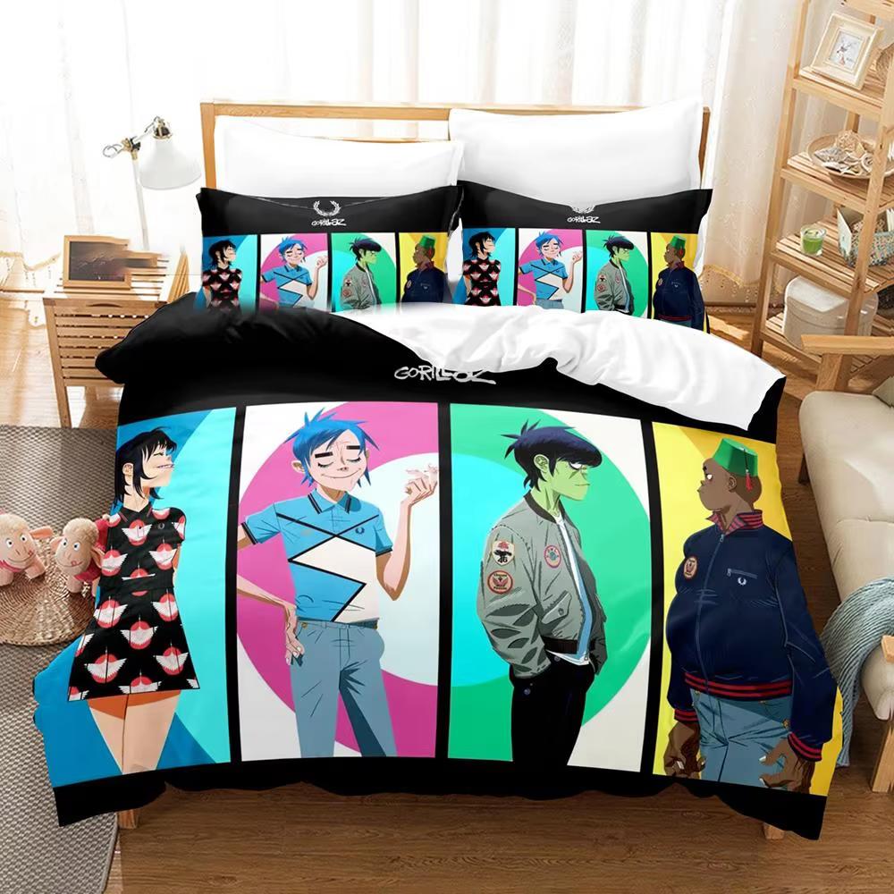 Musikband Gorillaz Bettwäsche-Set Anime Bettbezüge Doppelbett Einzelbett Größe Bettwäsche Bettdeckenbezug Cartoon Kinder-Bett-Set Für Zuhause