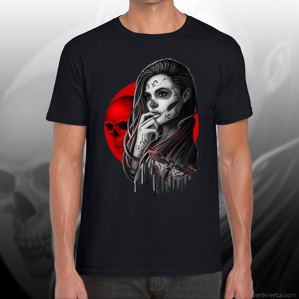 T Shirt Unisexs Sugar Skull Girl Moth Tattoo Black Exclusive Krefta Tshirt S