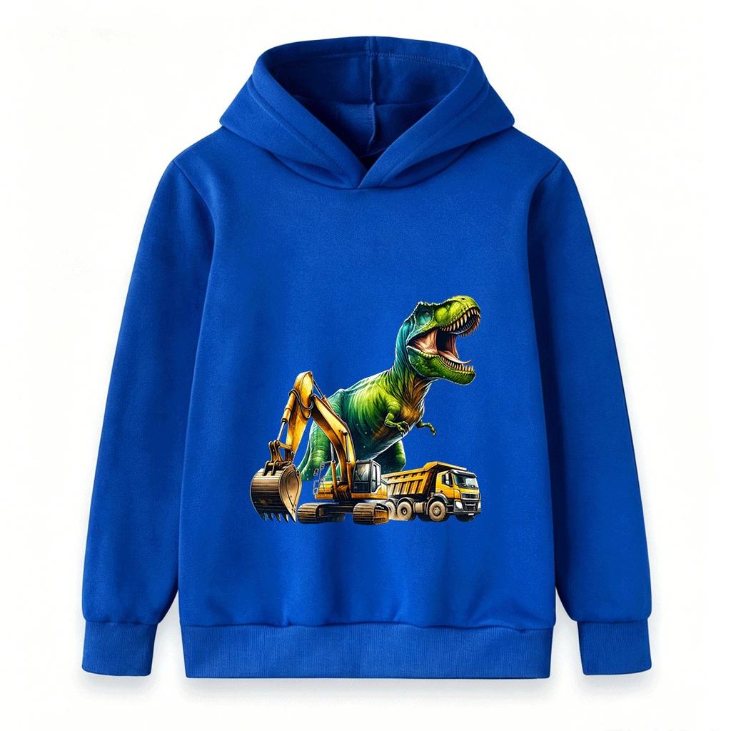 Kids Boys Girls Hoodie Sweatshirt Cool T-Rex Dinosaur Excavator Dump Truck Print Casual Pullover Hooded Tops for Construction Dino Fans