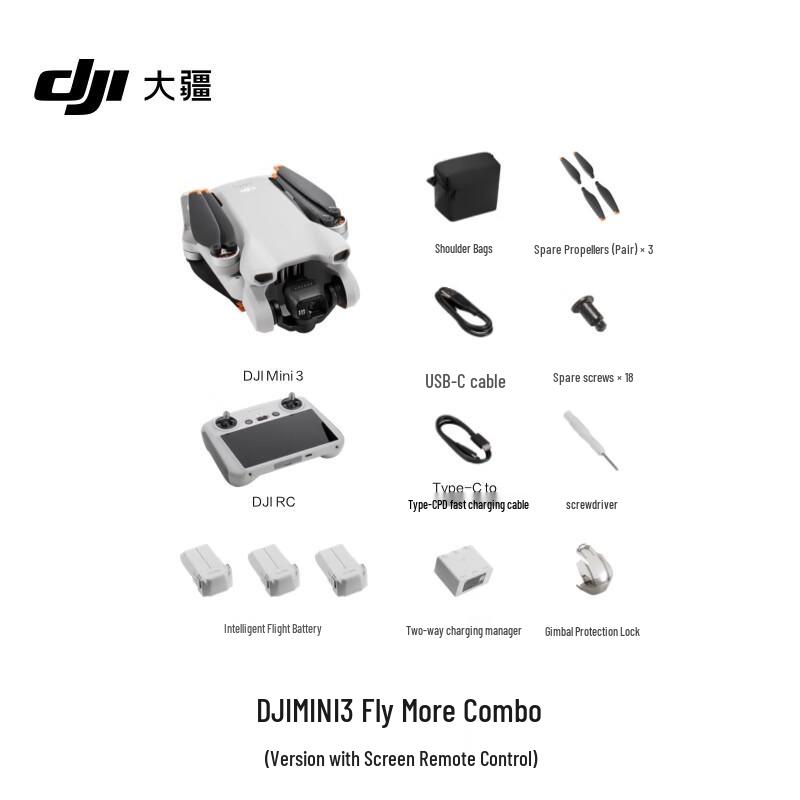 DJI Mini 3 Fly More Combo Drone with Screen Remote Controller