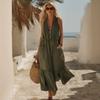 V-Ausschnitt Ärmelloses A-Linien-Langes Kleid Mit Taschen Vintage Strandurlaub