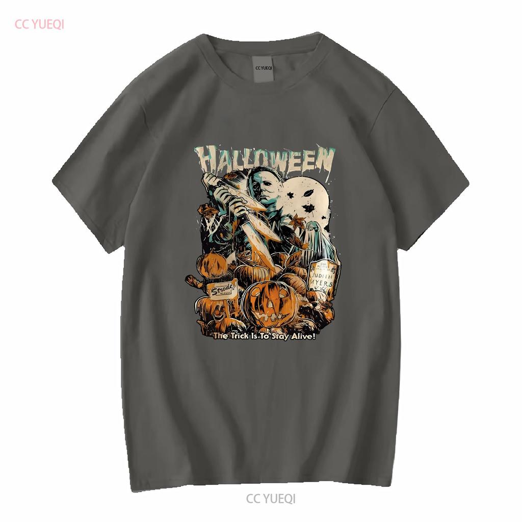 The Trick Is To Stay Alive T Shirt Halloween Horror Movie Vintage Washed Stylish Versatile Designer Clothes Soft Comfortable