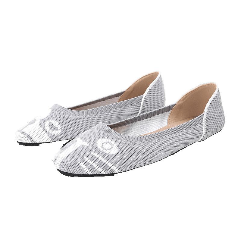 Spring and Autumn Flying Single Shoes Doudou Flat Bottom Floating Shoes Round Head Boat Shoes Knitted Flying Thread