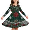 Kids Christmas Print Long Sleeve Dress for Holiday Parties and Everyday Wear