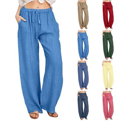 Women's Casual Straight Leg Pants Solid Color Casual Long Pants With Pockets