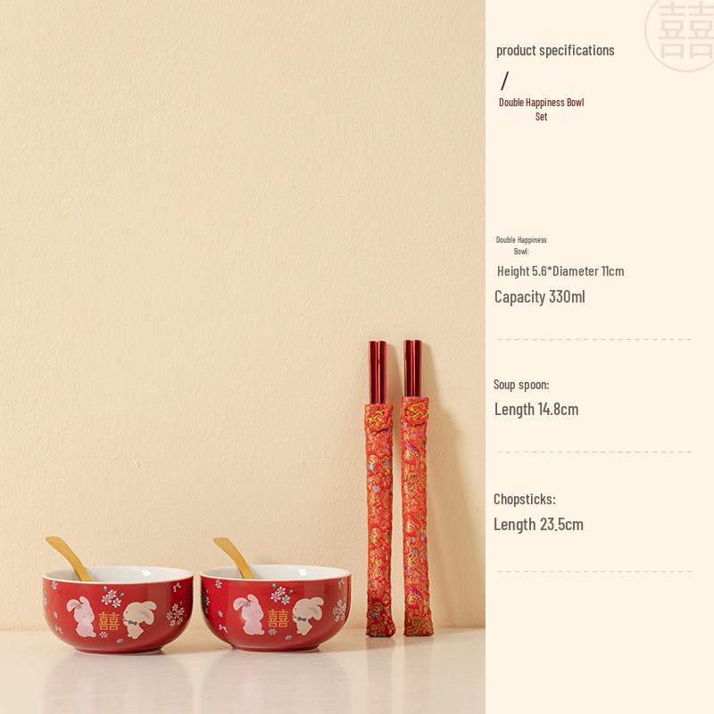 Double Happiness Red Bowl & Chopsticks Set - Wedding, Housewarming, Birthday, Anniversary Gift