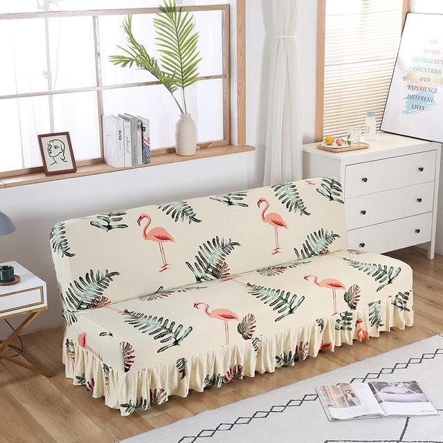 Moderne Blumenserie Sofabezug mit Rockkante für Klappsofabezug ohne Armlehne All-inclusive Elastischer Überwurfschutz