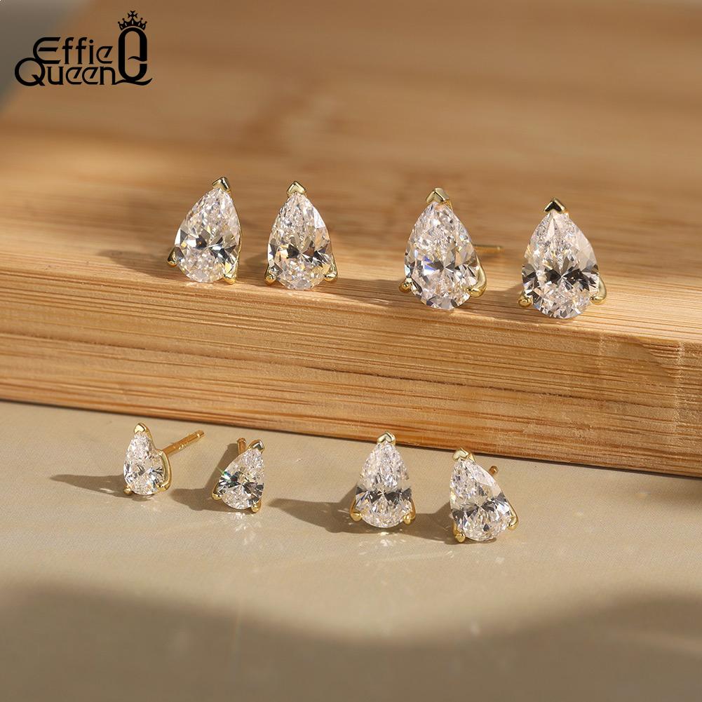 Effie Queen 925 Sterling Silver 8A CZ Stud Earrings for Men Women Shiny Cubic Zirconia Earrings Wedding Party Accessories LZE02