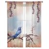 Blue Bird On A Flowered Branch Chiffon Sheer Curtains For Living Room Bedroom Decoration Window Tulle Curtains Drapes