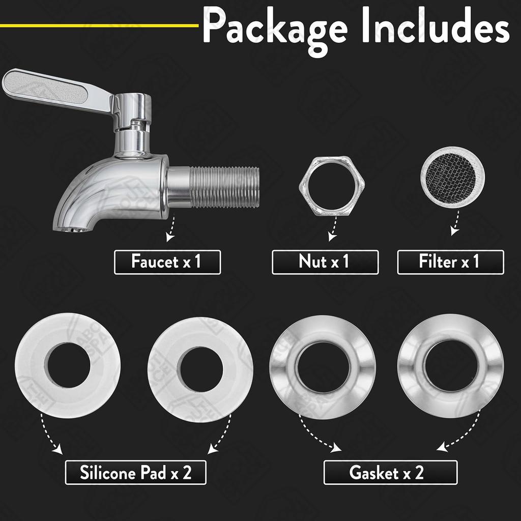 Water Dispenser Tap - 304 Stainless Steel Food Grade Replacement Tap - Leak Proof Faucet Tap for Beverage Dispenser - Steel Tap for Glass Pitcher