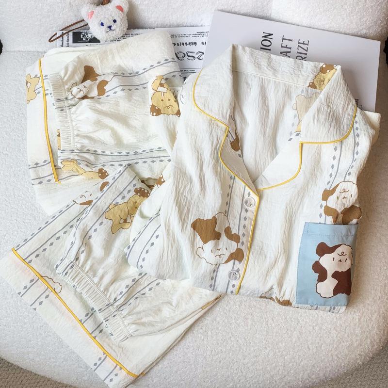 Spring and Summer Three-Piece Pajamas Loungewear Clouds Cotton Leisure Pajamas Girls Can Be Worn Outside Short-Sleeved Loungewea