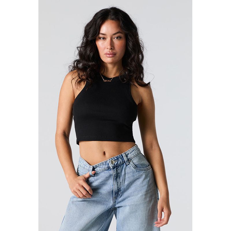 

94% Cotton! Texture Good @ Export USA Short round Neck Cotton Cami Women Inner wear Base Gyaru Top Foreign Trade Black XS