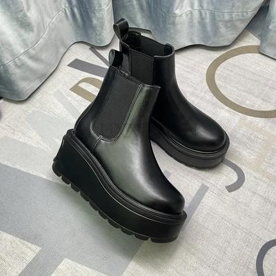 Neue Herbst Winter Chelsea Stiefel Frauen Plattform Braun Schwarz Kurze Chunky Punk Gothic Schuhe