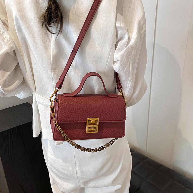 

Ретро сумка-цепочка высокого класса, портативная женская сумка, новая модная сумка-маленький квадрат из мягкой кожи с рисунком личи, сумка на одно плечо, подмышечная сумка 20*5.5*12 красный