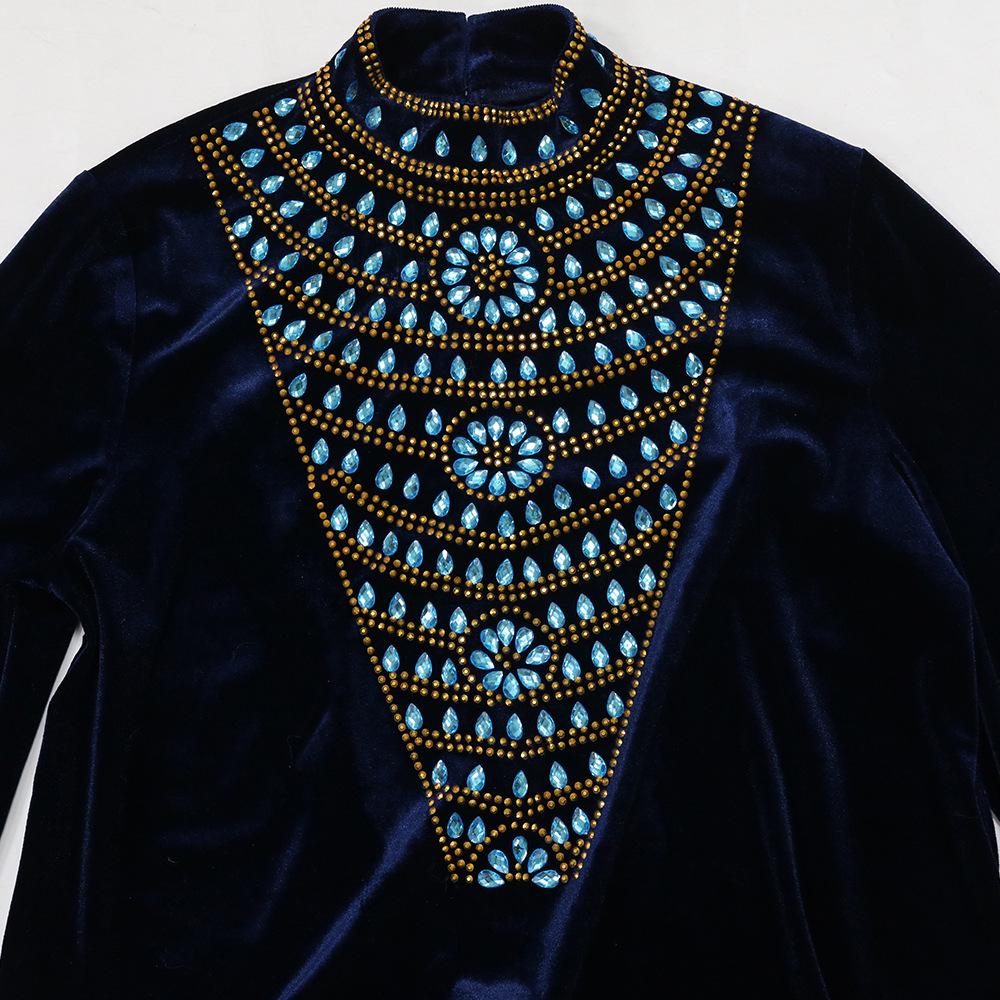 Women's Blue Water Drop Rhinestone Suede Evening Gown Robe