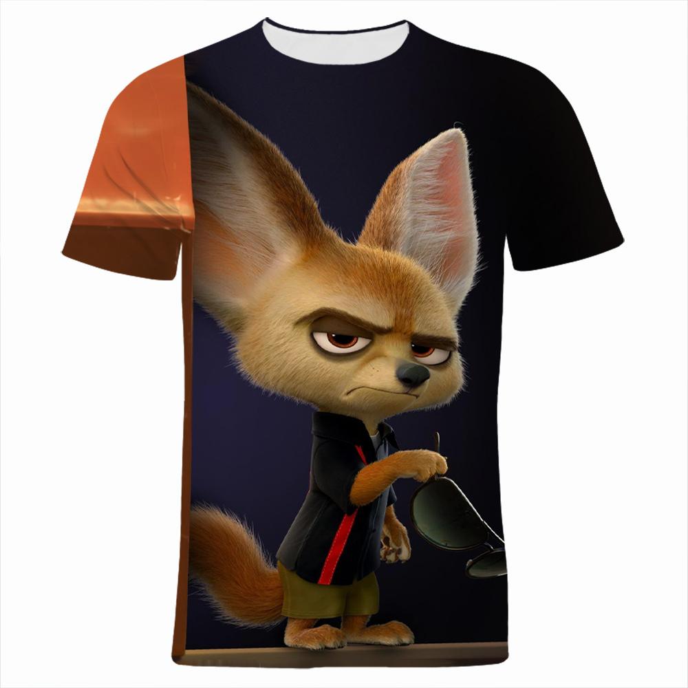 2026 Kids' Loose Fit Crew Neck T-Shirt Summer 'Zootopia' 3D Print Boys' Short Sleeve Cartoon Anime Top