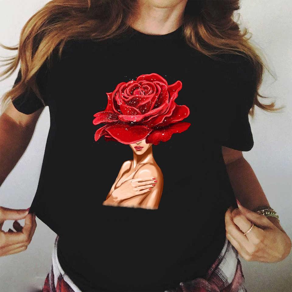 Fashion Flower Graphic Women Printed Tshirt New Tshirt Graphic Tee Cute Women T-shirt Female Tee Shirt 90s Girls Tee Tshirt