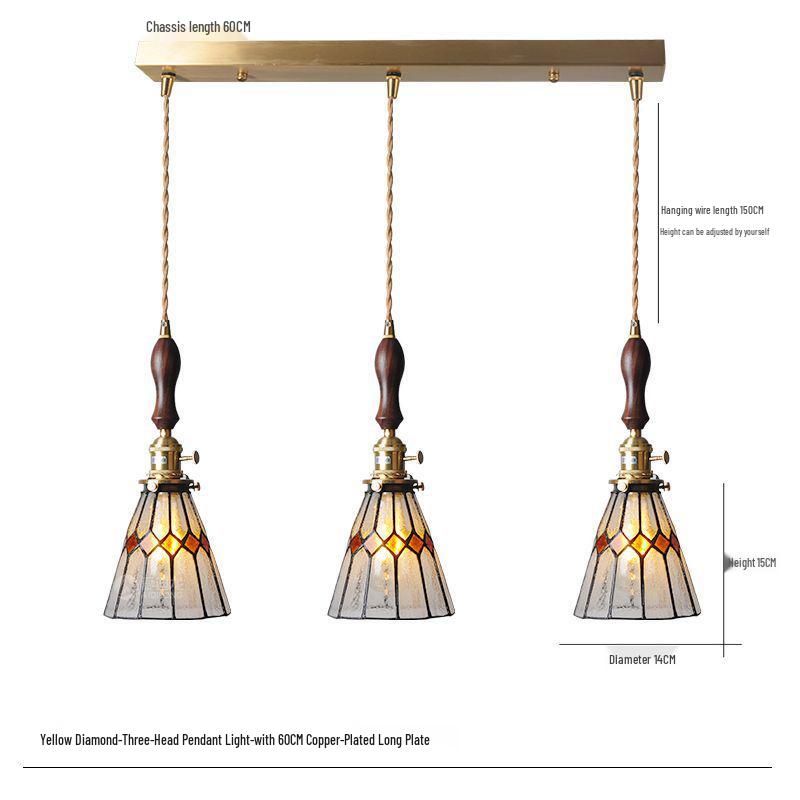 Vintage Japanese Pastoral Brass and Glass Pendant Light for Bedroom or Bar