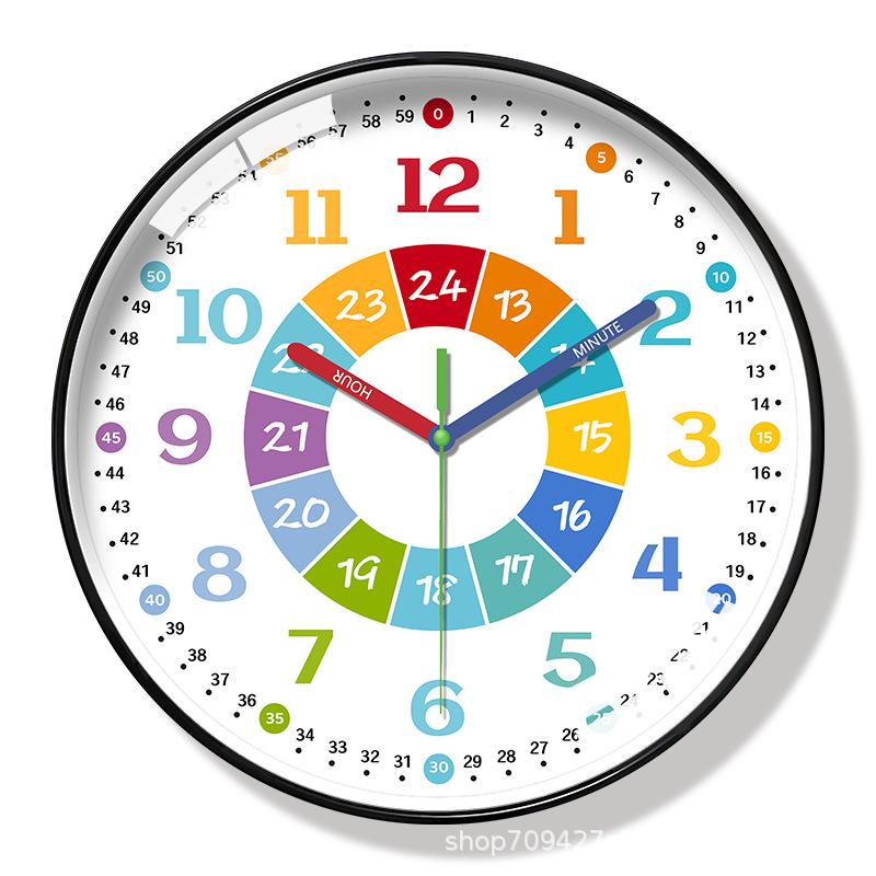 Colorful Digital Plastic Glass Teaching Wall Clock Living Room Bedroom Kitchen Home Decoration Silent Quartz Clock Holiday Gift (No Battery)