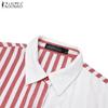 ZANZEA Women Casual Turn Down Collar Loose 3/4 Sleeve Stripe Dress