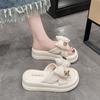 Summer New Slippers Flat-bottomed Casual Outer Platform Slippers Fashionable Versatile Open-toed Bow Beach Shoes Women's Shoes