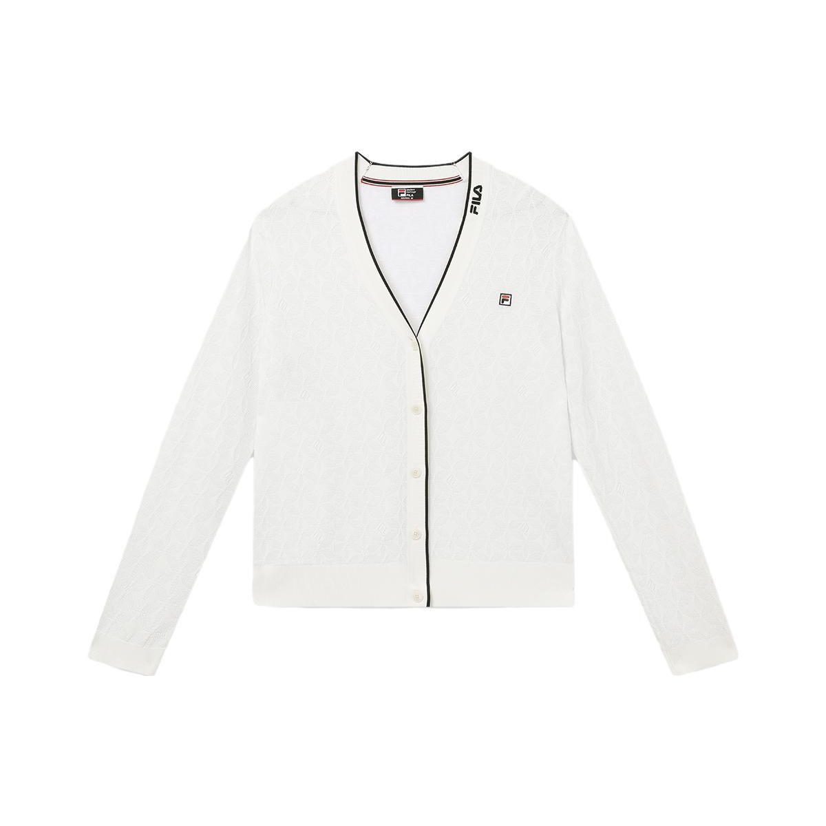 

FILA Solid Color Open Front Casual Knit Sweater Women sweater Steam-White F11W331410FIV L