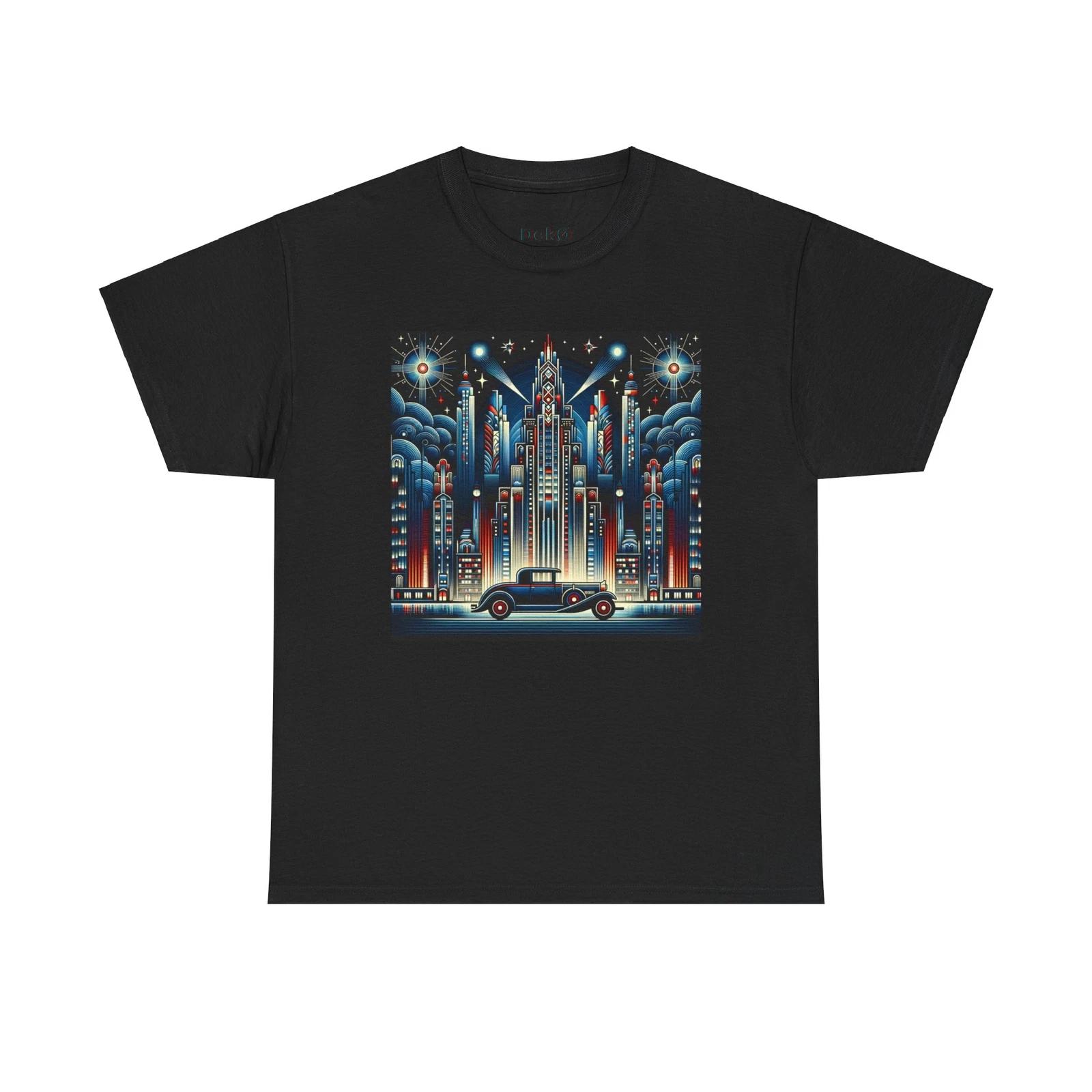 Unisex Adult T Shirt Art Deco City Skyline Nightlife Classic Car Retro Graphic 3XL