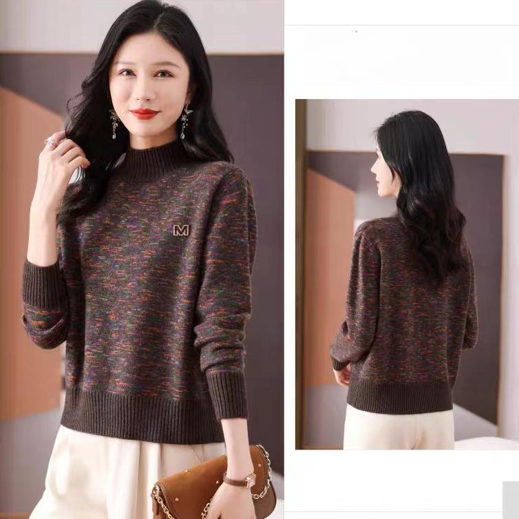 Cashmere Sweater Women Half Turtleneck Pullover Thickened Knitted Sweater and Loose Solid-colored Base Layer