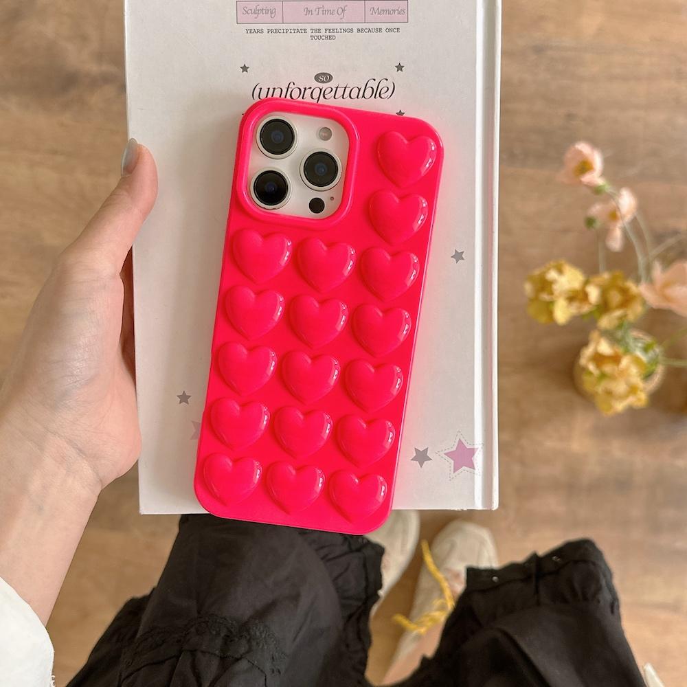 INS Stylish 3D Heart Design Mobile Phone Case for iPhone 16 Pro Max 15 Y2K 15 Plus-Trending Protective Shockproof Cute Cover