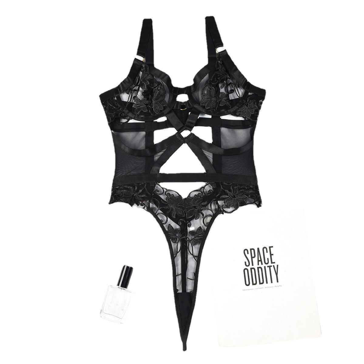 

Эротическое белье Женская сексуальная цельная одежда с вышивкой цветов Сексуальное женское белье со стальным кольцом XL чёрный