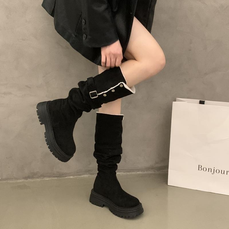 Fashion Winter Keep Warm Women Furry Knee High Boots Keep Fashion Slip On Short Plush Long Booties Shoes Zapatos Mujer