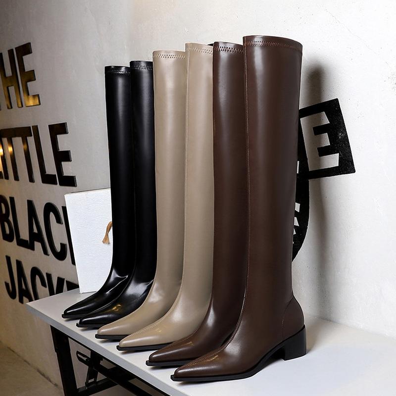 Shoes Women Sexy Over Knee High Boots Pu Leather Boots Pointed Toe Long Boots Autumn Winter Shoes Women Thick Heel Boots