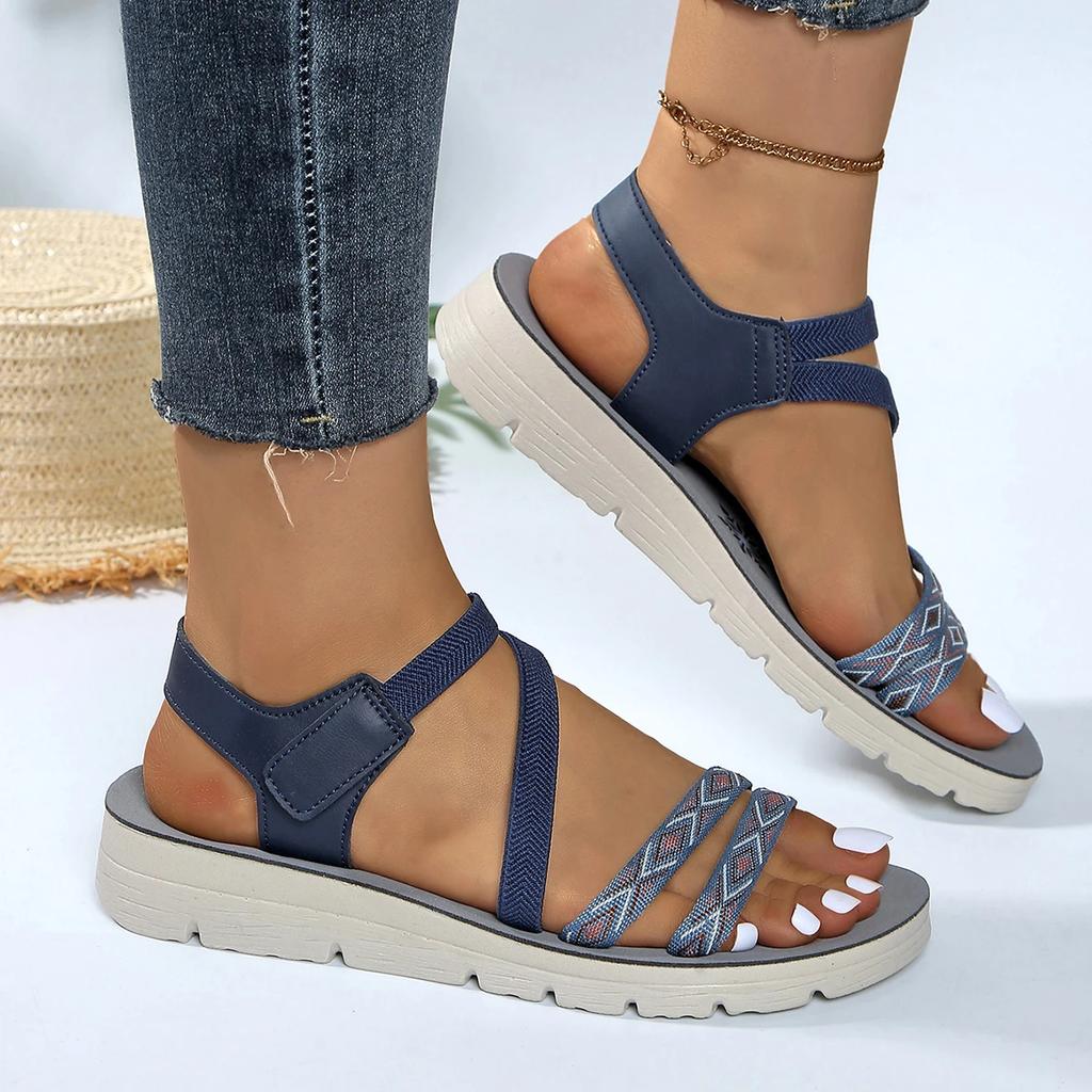 Fashion Women Roman Sandals 2025 Summer One Strap Anti-slip Low Heel Flats Sandals New Round Toe Open Toe Shoes Women Sandalias De Mujer