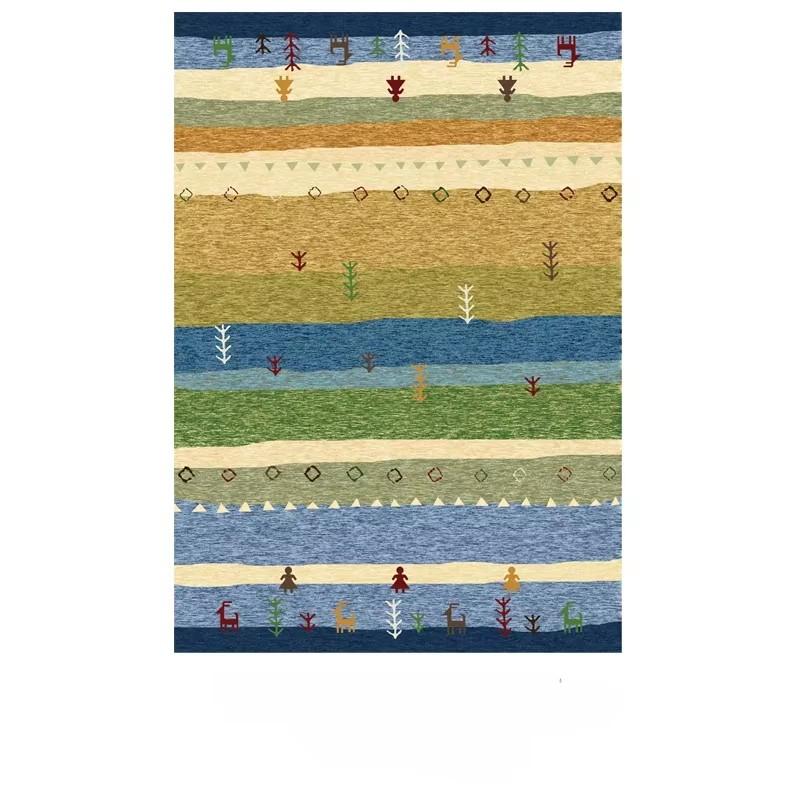 Bohemian Style Living Room Carpet Colorful Stripes Bedroom Rugs Easy Care Luxury Decorative Rugs Washable Large Size Carpets