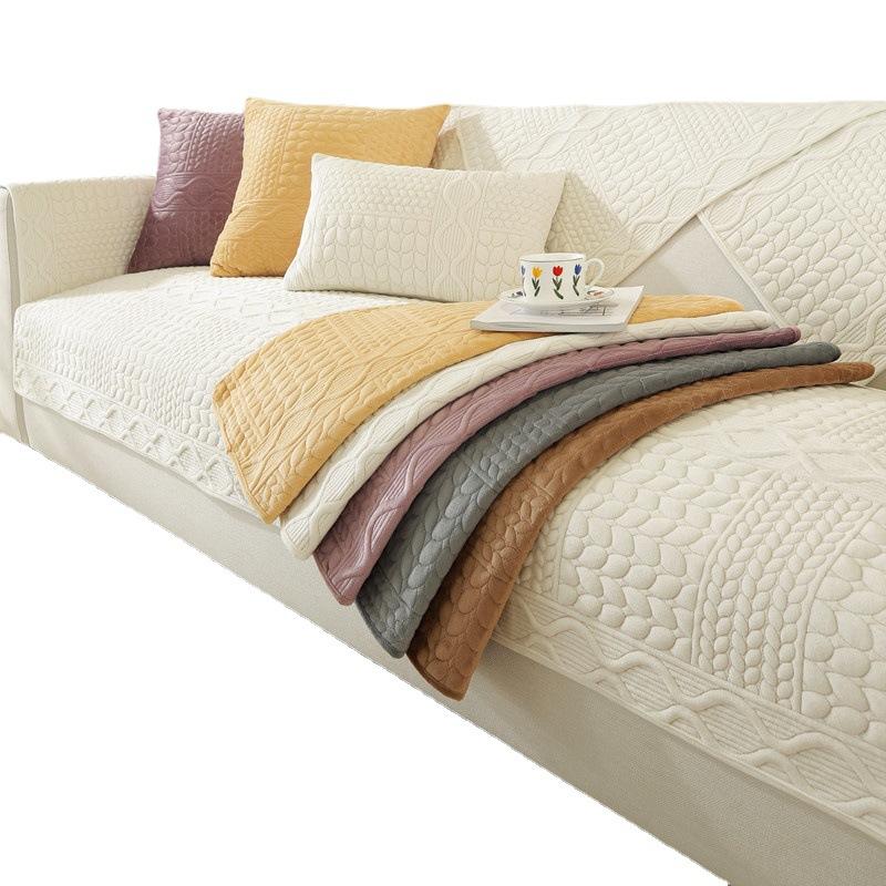 Autumn and Winter New Super Soft Geometric Wheat Ear Quilted Sofa Cushion Modern Simple Anti-slip Plush Sofa Cushion Towel