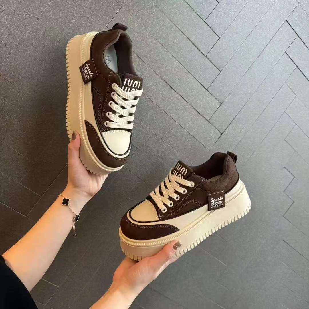 

Little white shoes women s spring 2025 new thick baseplate shoes women s shoes versatile and high student sports and leisure shoes women 35 темно-коричневого кольору