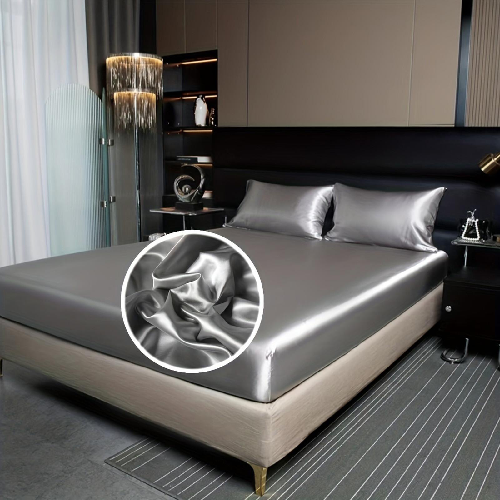 

Атласный однотонный простынь на подкладке, шелковый матрас, прохладный, имитация шелка, защитный чехол TWIN серебряный