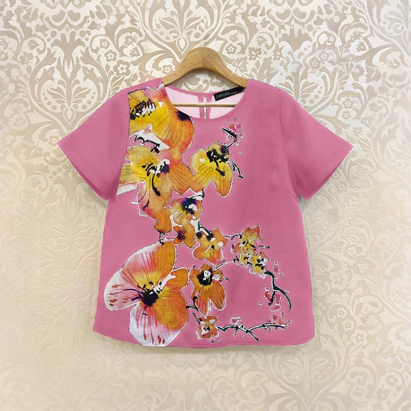 ZANZEA Women Floral Print Summer Casual Round Neck Short Sleeve Blouse
