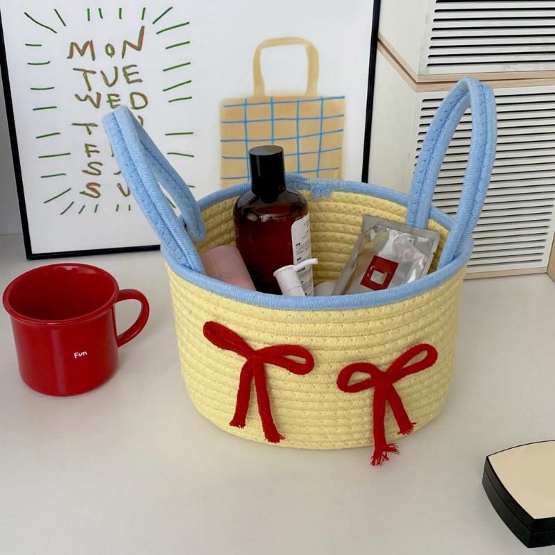 Stylish and Sturdy Cotton Rope Handwoven Basket With Space Saving Designs for Various Items and Easy Portability