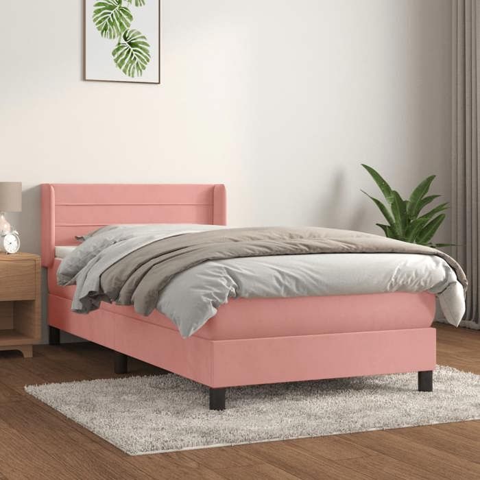 3131002 vidaXL Lit à sommier tapissier avec matelas Rose 90x200 cm Velours