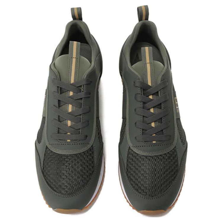 Emporio Armani EA7 PU-Stoff Outdoor Schnür-Sportschuhe Atmungsaktiv Niedrig geschnitten Lifestyle Schuhe Unisex Sneaker Grün Gold X8X027XK050S855