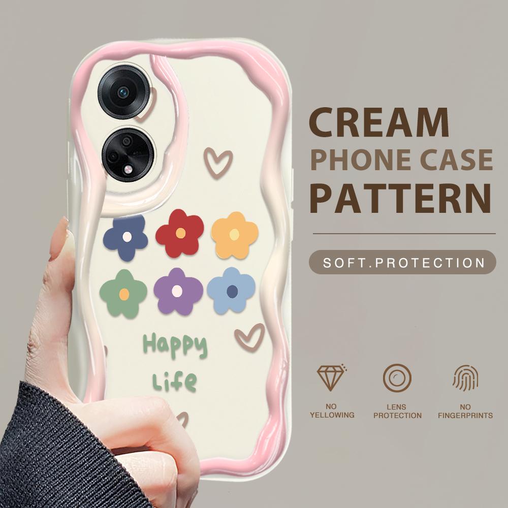 Cute Cartoon Pattern Cream Texture Casing Wavy Edge Soft Silicone Cover Phone Case for OPPO Reno Realme